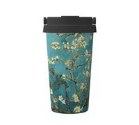 KAPPTYY Tazza da caffè riutilizzabile con coperchio con stampa di fiori di mandorlo, alla moda, in acciaio inox, per bevande calde e fredde, regalo ideale