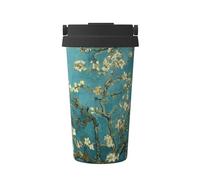 KAPPTYY Tazza da caffè riutilizzabile con coperchio con stampa di fiori di mandorlo, alla moda, in acciaio inox, per bevande calde e fredde, regalo ideale