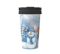 KAPPTYY Tazza da caffè riutilizzabile con coperchio con stampa di pupazzo di neve, alla moda, in acciaio inox, per bevande calde e fredde, regalo ideale