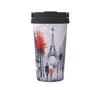 KAPPTYY Tazza da caffè riutilizzabile con coperchio e stampa artistica con albero della città di Parigi, Torre Eiffel, alla moda, in acciaio inox, ideale come regalo