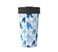 KAPPTYY Tazza da caffè riutilizzabile con coperchio, in acciaio inox, con stampa a pois blu, per bevande calde e fredde, regalo ideale