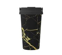KAPPTYY Tazza da caffè riutilizzabile con coperchio, in acciaio inox, con stampa marmorizzata, colore nero e oro, ideale come regalo