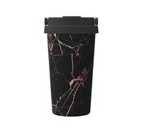 KAPPTYY Tazza da caffè riutilizzabile con coperchio, in acciaio inox, con stampa marmorizzata, colore nero e oro rosa, ideale come regalo
