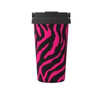 KAPPTYY Tazza da caffè riutilizzabile con coperchio, motivo zebrato, tigre, leopardo, rosa, alla moda, in acciaio inox, per bevande calde e fredde, regalo ideale