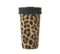 KAPPTYY Tazza da caffè riutilizzabile con stampa leopardata ruvida con coperchio, alla moda, in acciaio inox, per bevande calde e fredde, regalo ideale