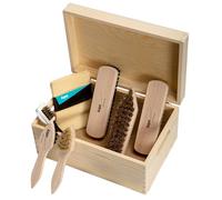 Kaps Kit Completo Pulizia e Cura delle Scarpe. Set da 9 Pezzi per la Cura di Stivali e Scarpe in Pelle, Kit per la Pulizia delle Calzature con Confezione Regalo in Legno