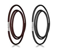 KAPSING 2 pezzi collana,senza ciondolo collana in pelle cerata,catena per colletto,catena in cordino di poliestere con chiusura,collana in pelle da uomo,per donne,ragazzi(700 * 3 mm,nero e marrone)