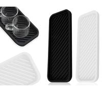 KAPSING Confezione da 2 tappetini drenanti in silicone, scolapiatti, organizer per lavello, porta spugna in silicone, organizer cucina bagno, silicone per spugne (nero + bianco)