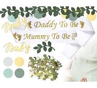 KAPSING Decorazione Baby Shower Neutra: 100 Pezzi Confetti Oro e Ramo, 2 Fasce Mamma e Papà, Materiale Carta, Occasione Baby Shower