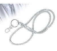 KAPSING Portachiavi con cordino, Cordino porta carte, Cordino con strass bling argento da 80 cm, Portachiavi per carte d'identità chiave
