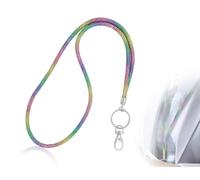 KAPSING Portachiavi con cordino, Cordino porta carte, Cordino con strass bling sfumato arcobaleno da 80 cm, Portachiavi per carte d'identità chiave