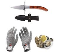 Kaqisen Oyster Knife Oyster Shuck Set Oyster Opener Resistente al taglio e guanti per cozze o formaggio a pasta dura Manico in legno adatto Acciaio inossidabile (Medio/M)