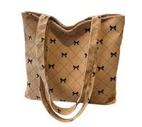 KAQNTUD Borsa a tracolla multifunzionale in velluto a coste con motivo a rombi e fiocco, capiente, alla moda, da donna, borsa a tracolla in velluto a coste, marrone