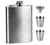 KARAA 4 Pezzi 8 oz/230ML Fiaschetta Alcool Hip Flask Whisky Vodk Grande Capienza (Argento) con 2 Tazze e Imbuto INOX