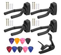 KARAA 4 Pezzi Gancio Chitarra, Supporto da Parete per Chitarra con 9 Plettro Ed Elementi di Fissaggio Capo per Chitarra Elettrica, Classiche e Acustiche