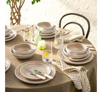 Karaca Abby - Set di piatti e ciotole per eleganti stoviglie, in gres porcellanato, per 6 persone, elegante e resistente, lavabile in lavastoviglie (24 pezzi, crema)