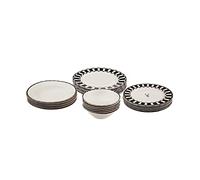 Karaca Aries - Servizio da tavola per 6 persone, in porcellana Bone China, colore: bianco e nero, resistente ai graffi e alle crepe, set di piatti di lusso con design a scacchi, 24 pezzi