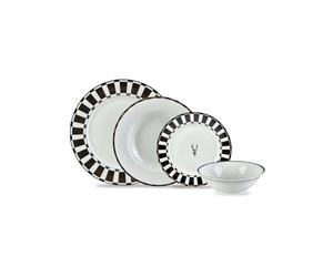 Karaca Aries - Servizio da tavola per 6 persone, in porcellana Bone China, colore: bianco e nero, resistente ai graffi e alle crepe, set di piatti di lusso con design a scacchi, 24 pezzi