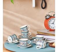 KARACA Beylerbeyi - Set di 6 tazze da caffè turco in porcellana, 12 pezzi, 80 ml, colore: bianco/blu multicolore