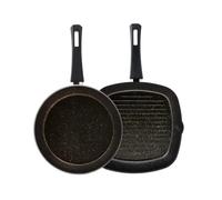 Karaca Biogranit - Set di 2 padelle a induzione, colore: nero, oro, padella e padelle per uova, biogranite, padella, padella per uova, funzione antiaderente, tecnologia avanzata, famiglie e famiglie
