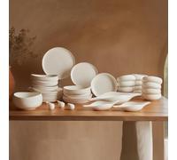Karaca Earth Collection Clay - Set di stoviglie da 55 pezzi, per 12 persone, in gres porcellanato, lavabile in lavastoviglie e microonde, per uso quotidiano e occasioni speciali, set di piatti bianchi