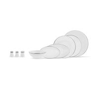 Karaca Eclipse Platinum 57-Piece 12-Person Porcelain Tableware Set Porcelain Serving Plate Streamline Shaker, Boat Plate, Dishwasher, New Bone, Stylish Design, Practical