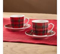 KARACA Ekose V2 - Set di 4 tazzine e piattini in porcellana Bone China, 80 ml, colore: rosso e nero Elegance