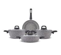Karaca Gris Bio Granit 7 pezzi, Set di pentole, Rivestimento antiaderente, Induzione, Set di pentole e padelle con coperchi in vetro, Set di pentole, Set di pentole, 2 pentole con coperchi in vetro + 2 padelle
