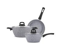 Karaca Gris Biogranite - Set di 5 pentole a induzione, casseruola e coperchio da 24 cm, padella e coperchio da 24 cm, padella da 20 cm, colore: grigio