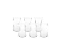 KARACA Heybeli - Elegante set di 6 bicchieri da tè turchi trasparenti, 170 ml, design curvo, per tea party, lavabili in lavastoviglie