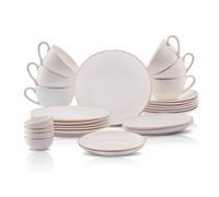 Karaca Marcelo Gold - Set da colazione per 6 persone, set da 26 pezzi con piatti e ciotole, set di stoviglie rotonde e set da tavola in oro bianco