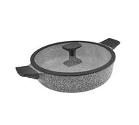 Karaca Serra Biogranit - Pentola con coperchio, 28 cm, colore: grigio, antiaderente, con coperchio in vetro, superficie rinforzata, forza e salute del granito