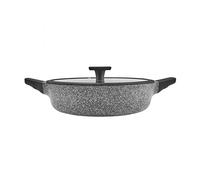 Karaca Serra Biogranit - Pentola con coperchio, 28 cm, impiallacciatura di granito, rivestimento antiaderente, pentole con coperchi in vetro, superficie rinforzata, forza e salute del granito