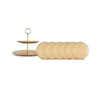 Karaca Set di 7 piatti da dessert e alzata per torte, eleganti ed eleganti, grandi piatti da contorno per il tè pomeridiano, in vetro, rotondi e color ambra duna, ideali per servire antipasti o