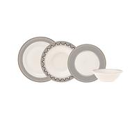 KARACA Set di stoviglie in porcellana Globo per 6 persone - Set di stoviglie da 24 pezzi con piatti e ciotole, set da tavola rotondo e set da pranzo in oro bianco