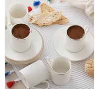 KARACA Set di tazze da caffè turche Elda per 6 persone, 6x tazza da espresso e 6x piattino, tazze demitasse, cappuccino, set da caffè in porcellana con piattino