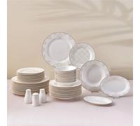 Karaca Siena - Set di piatti in porcellana per 12 persone, 53 pezzi, con piatti da cena e dessert, ciotole, in porcellana fine, colore: bianco
