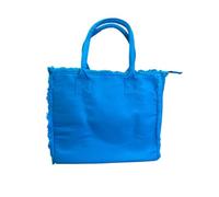 KARAMELL Borsa Mare in Canvas con Frange, Azzurro, Due Manici, 36x30,5x25 cm
