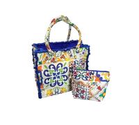 KARAMELL Set 2 Pezzi Borsa da Spiaggia con Pochette in Canvas, Fantasia Multicolore, 36x30,5x25 cm e 23x18x6 cm