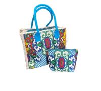 KARAMELL Set 2 Pezzi Borsa da Spiaggia con Pochette in Canvas, Fantasia Multicolore, 36x30,5x25 cm e 23x18x6 cm