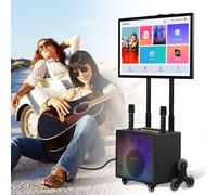 Karaoke - Altoparlante portatile Bluetooth PA con tablet 32 touch, 2 microfoni wireless, altoparlante pieghevole a LED per eventi all'aperto, campeggio e feste