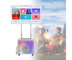 Karaoke Bluetooth Portatile, Sistema KTV Bluetooth Touch Screen Da 32" Con 2 Microfoni Wireless, Luce Colorata a LED, Macchina Karaoke Professionale Pieghevole Per Campeggio, Feste, All'aperto
