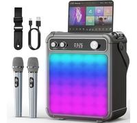 karaoke con 2 microfoni,Cassa Karaoke Professionale completo Portatile Bluetooth con microfono,LED luci,Ideale per Feste,Regalo per adulti e bambini,Supporta USB/TF/AUX