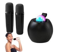 karaoke con 2 microfoni wireless, altoparlante rotondo con effetti luminosi dinamici, ideale per l'intrattenimento domestico ed eventi all'aperto, piacevole per tutte le età