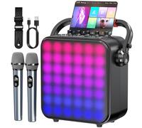 Karaoke con 2 Microfono, Casse Karaoke Professionale Completo,Portatile Bluetooth con modalità karaoke/MIC modalità priorità/TWS/REC/EQ/FM/regolazione dei toni alti e bassi/ECHO,Supporta USB/TF/AUX