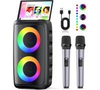 Karaoke con Microfono (2025 Ultimo Modello) | Cassa Bluetooth con 2 Microfoni per Adulti e Bambini | Supporta TV/Smartphone/iPad/TWS/AUX/USB/FM | Per Party, Casa, Compleanni, Viaggio
