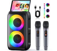 Karaoke con Microfono (2026 Ultimo Modello) | Cassa Bluetooth da 2 x 15W con 2 Microfoni Ricaricabili | 10 Ore di Riproduzione | Supporta Smartphone/TV/TWS/AUX/USB/FM | Per Festa/Casa/Compleanno