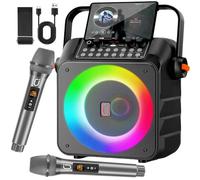 Karaoke - Macchina per karaoke con 2 microfoni wireless, impianto karaoke portatile, con luce RGB per feste in casa