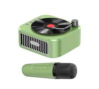 Karaoke Machine Kids, Retro Singing Speaker, Handheld Microphone, Music Player, Rechargeable Battery, Compact Size, Party & Childrens Entertainment, White/Green