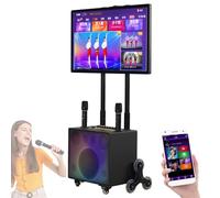 Karaoke Machine with 32" Touch Tablet, Portable Bluetooth Karaoke PA Speaker System, AI Voice Song Request, 2 Wireless Microphones, Foldable Color LED Speaker for Outdoor, Camping, Party,Black